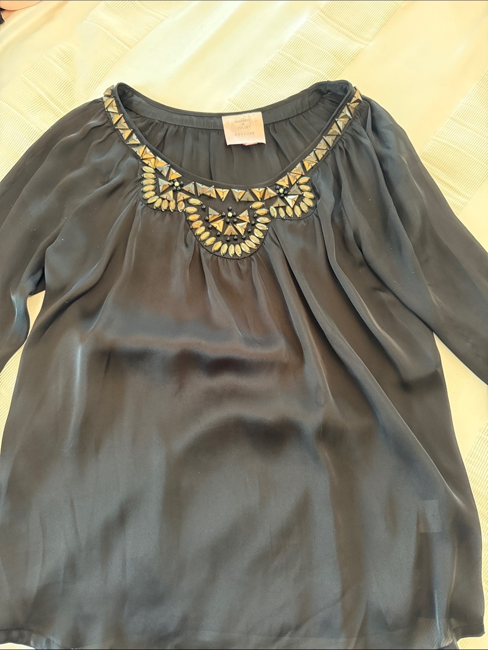 Romeo & Juliet Couture Black Beaded Scoop-Neck Blouse